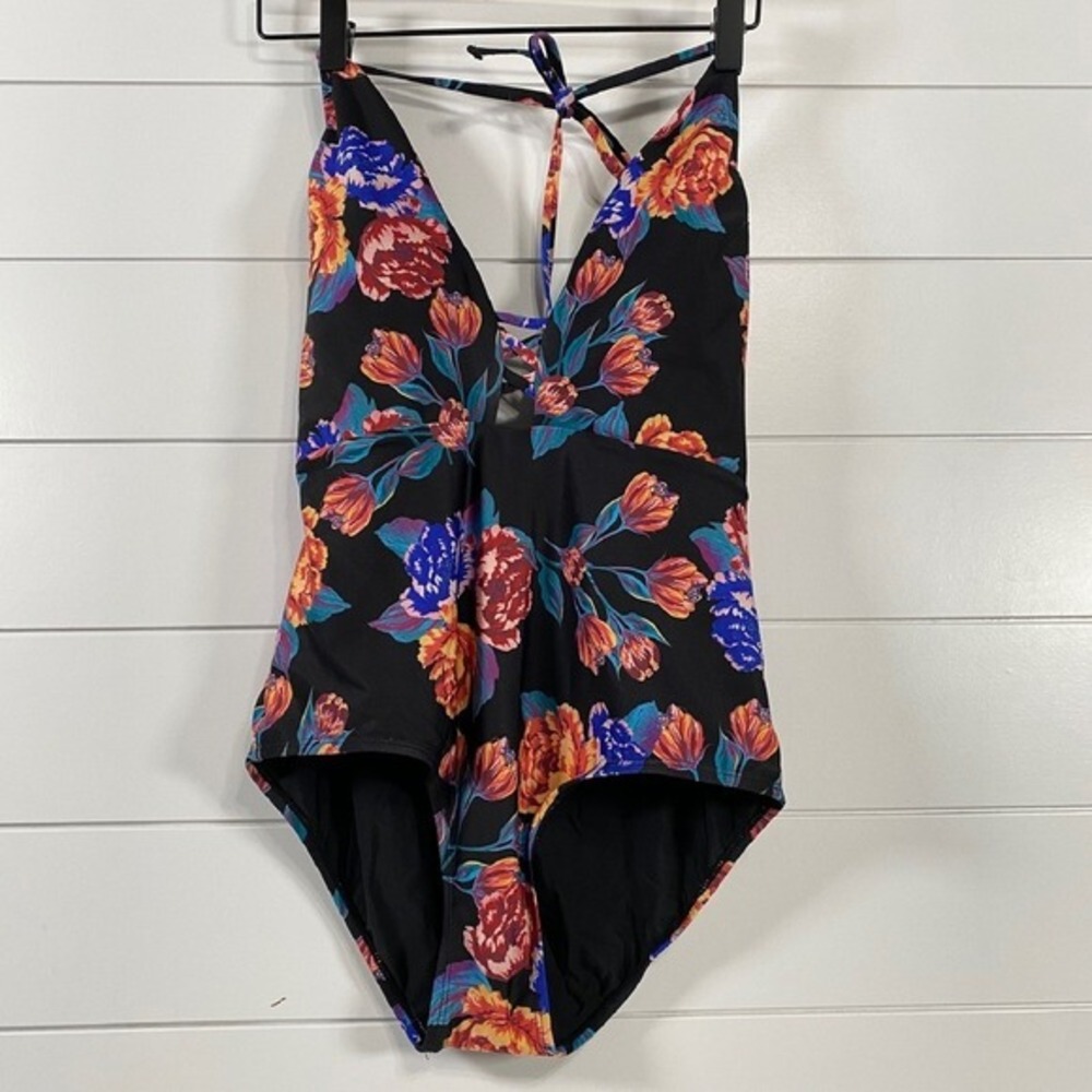 ModCloth Womens The Pamela One Piece Floral Plunge Swimsuit sz M Multicolor Pool